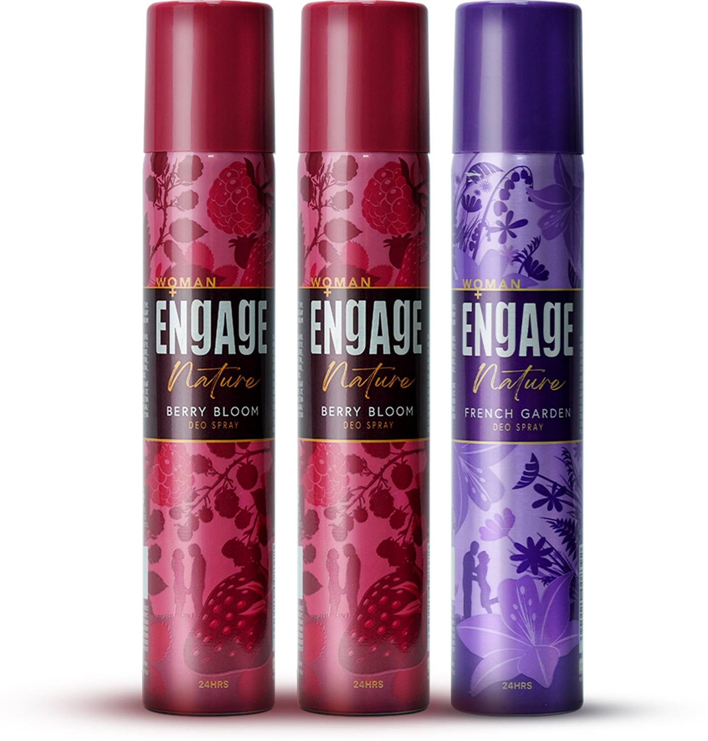Engage Deo Spray, Berry Bloom (Pack of 2) & French Garden (Pack of 1) Fragrance Scent Deodorant Spray  –  For Women(450 ml, Pack of 3)
