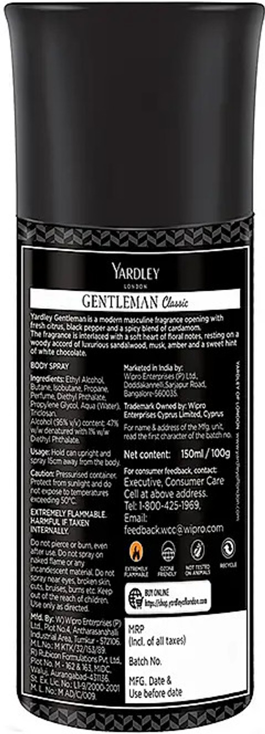 Image of Yardley London Gentleman Classic Deo 150ml Body Spray - For Men