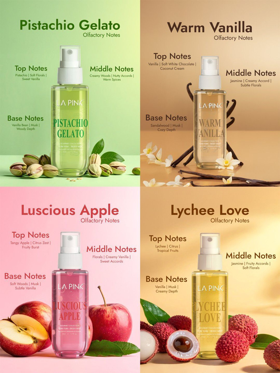 Image of La Pink Body Mist Perfume Gourmet Gift Set for Christmas Long Lasting (4 x 50ml) Body Mist - For Men & Women