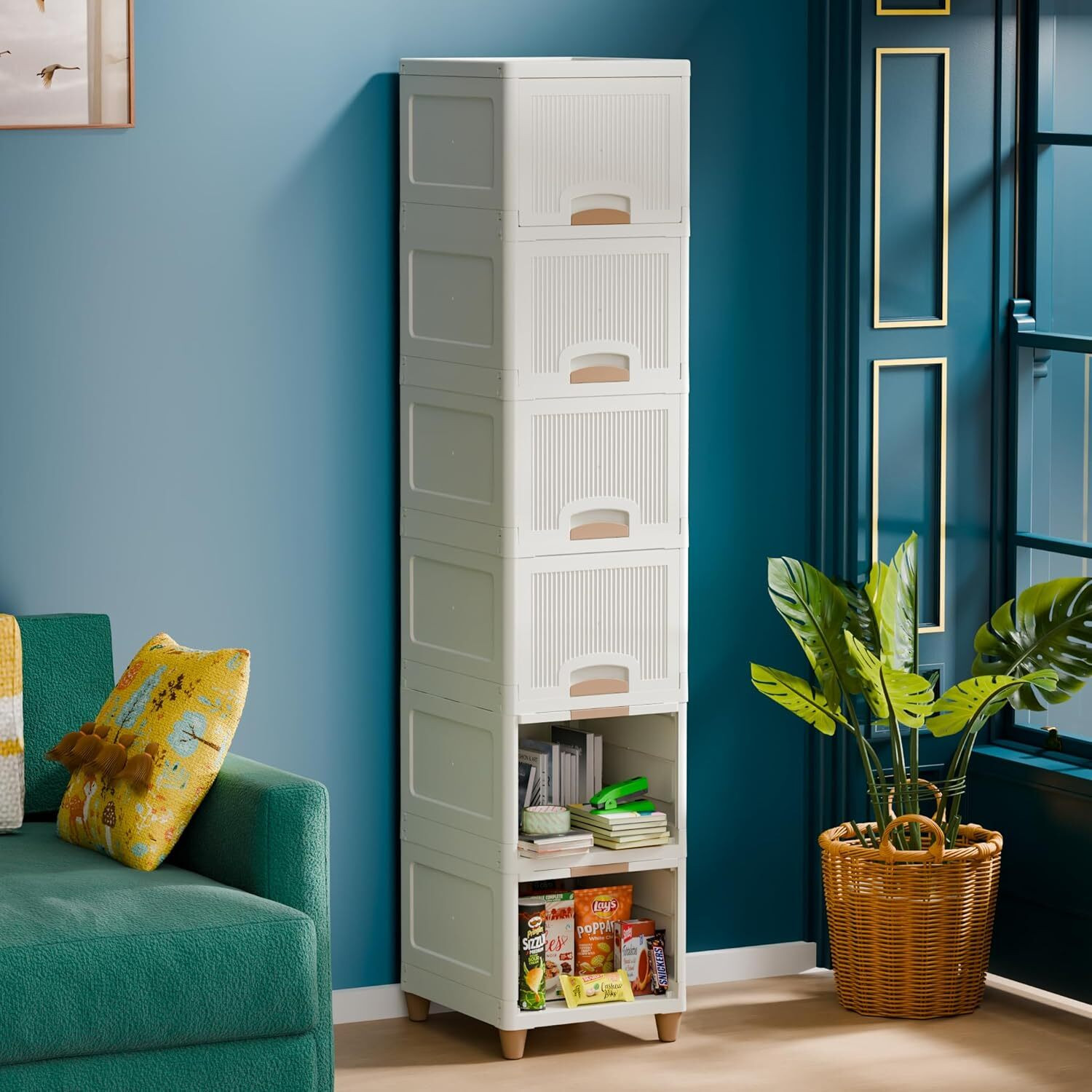 Image of AK10ZONE 6 Layer Foldable Plastic Storage Cabinet with Doors Closet Divider