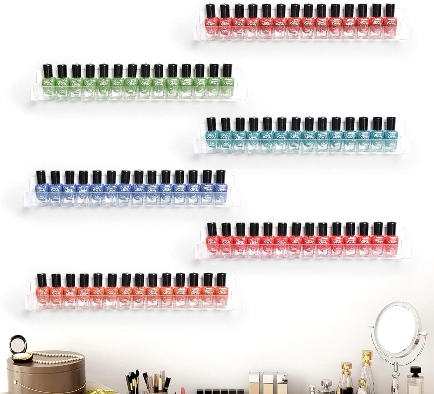 Image of Fequillon Acrylic Nail Polish Wall Mount Rack Organizer 15 Inch Transparent Display Shelf Acrylic Wall Shelf