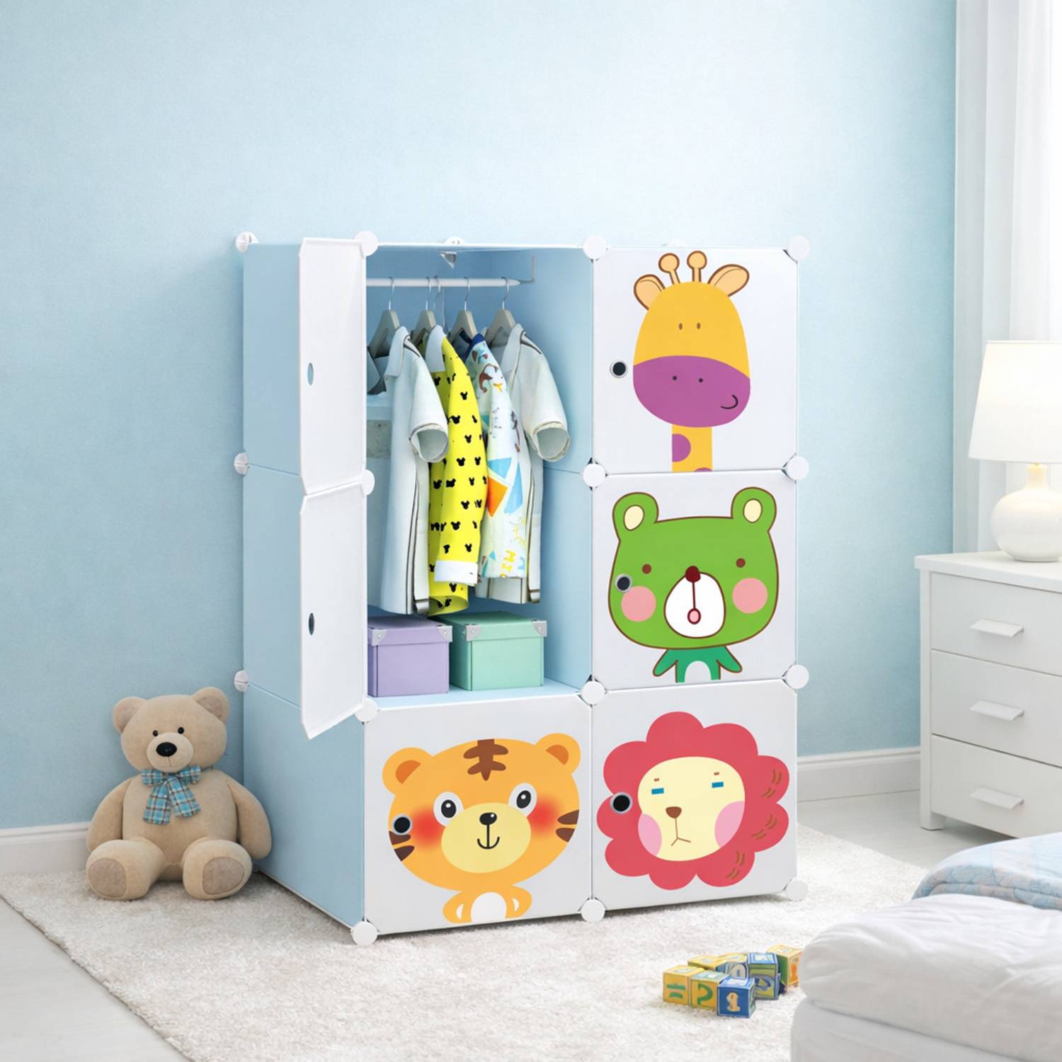 AK10ZONE 6 Compartments Plastic Kids Cartoon Wardrobe Storage