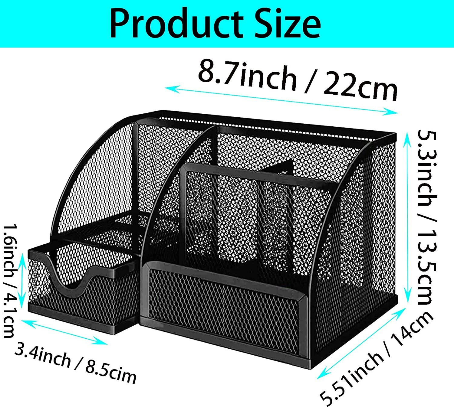 Image of SAMJU 7 Compartments Metal Mesh Desk Organizer Stationery Holder for Home Office