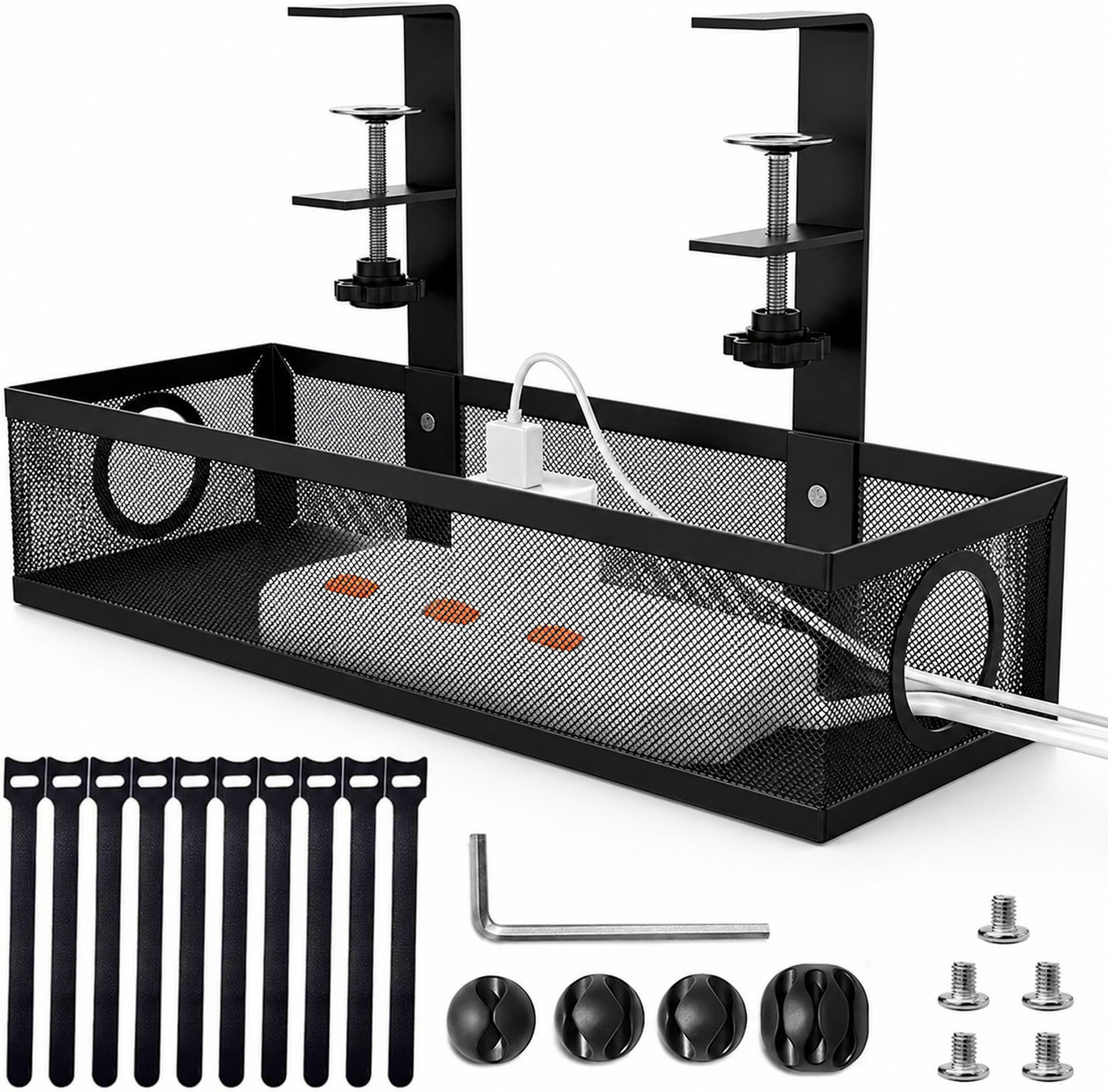 Image of KRISHAV WORLD 1 Compartments METAL STEEL POWDER COATED STEEL UNDER DESK CABLE MANAGEMENT TRAY