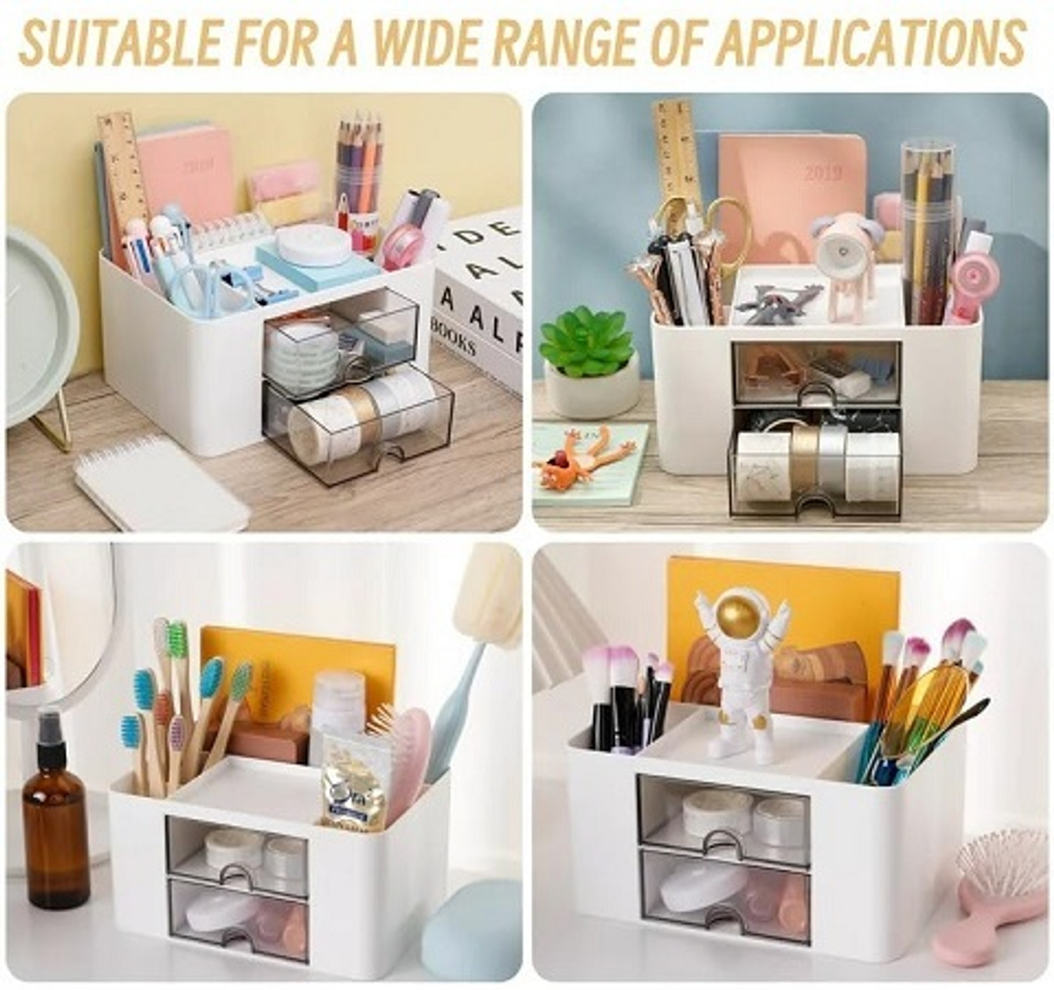 Image of SHIVALAY 5 Compartments Plastic Desk Organizer With Drawer Desktop Office Stationery Storage Box