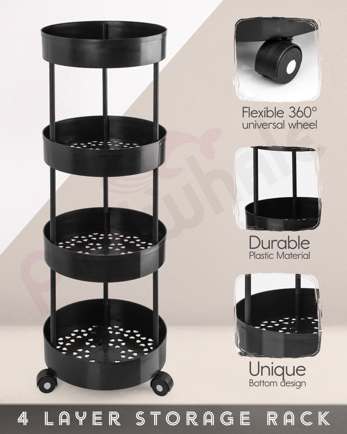 Image of Pinkwhale 4 Compartments Plastic Round Shape Storage Trolly Platsic