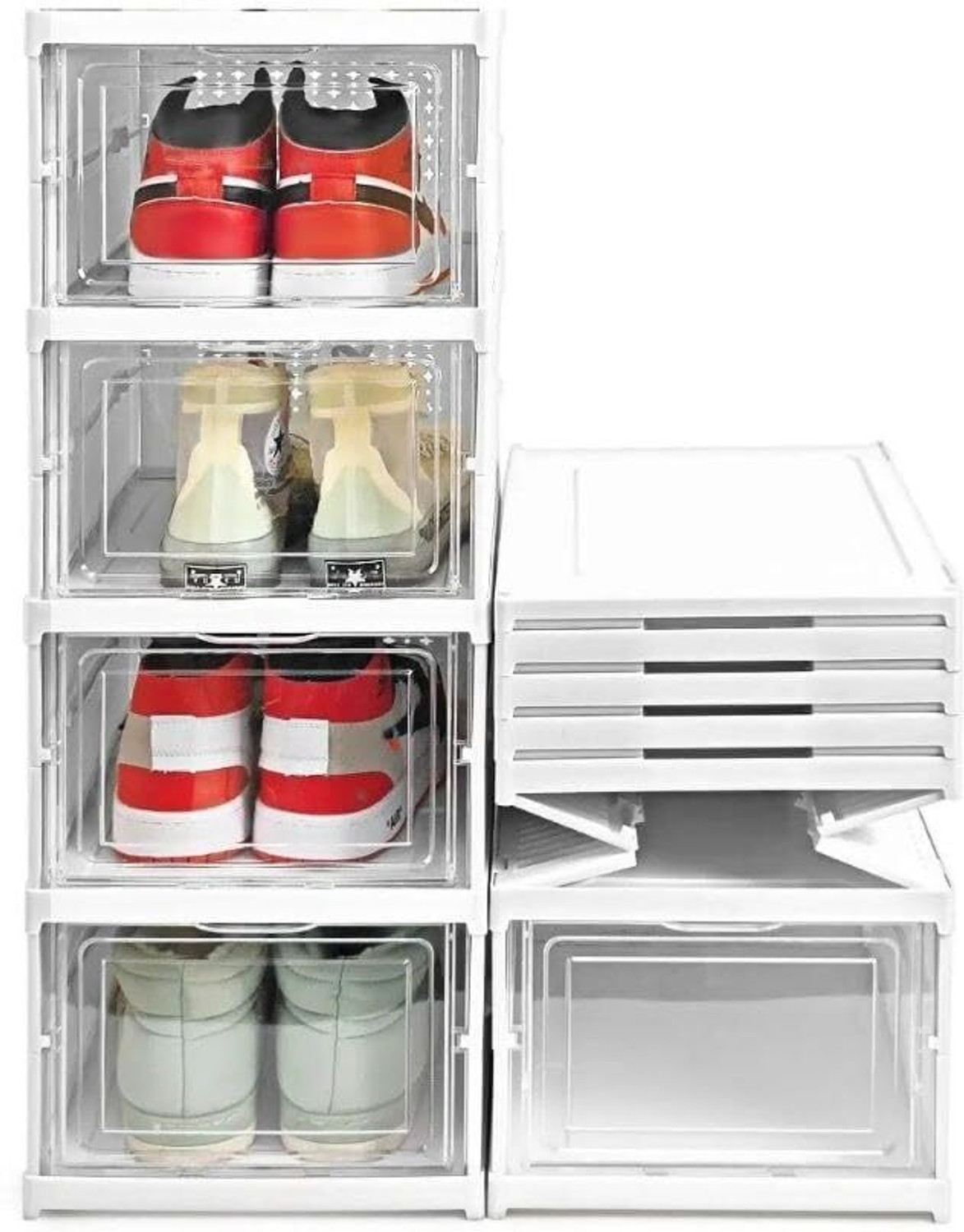Image of EDENGLOW 4 Compartments plastic Foldable Closed Shoes Racks or Organizer for Wardrobe for Home and office use