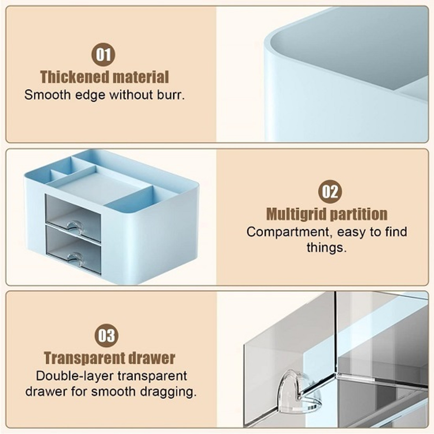 Image of Shivaly 5 Compartments Plastic Desk Organizer With Drawer Desktop Office Stationery Storage Box