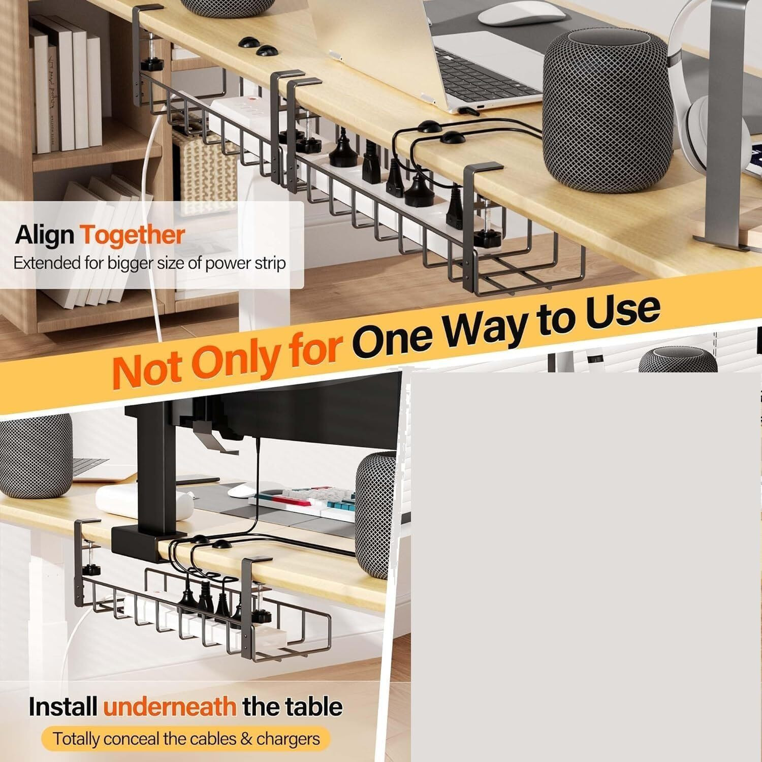 Image of RAGRO 2 Compartments Metal Pack Of Two Cable Management Under Desk for Easy Mounting Under-Table I Metal