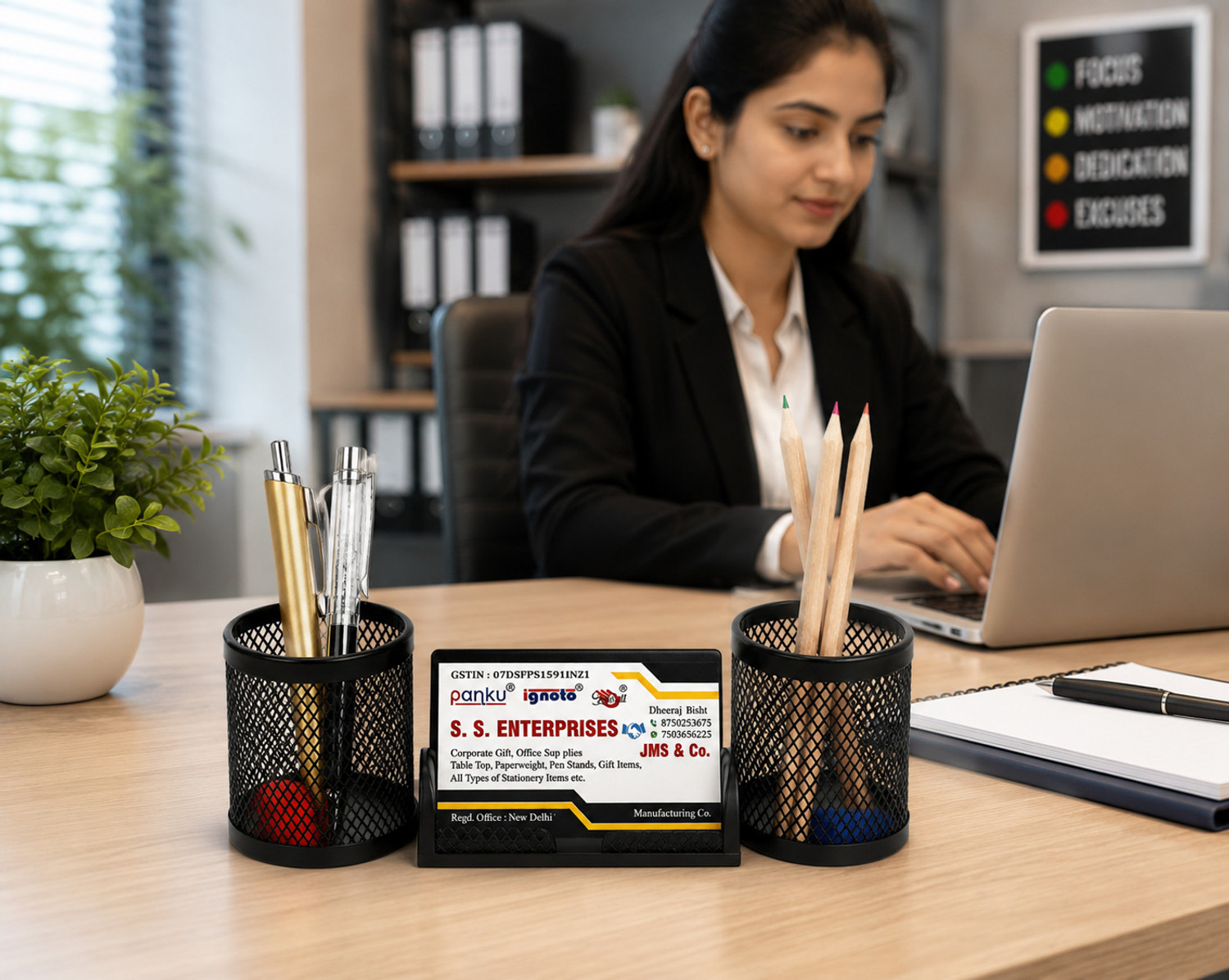 Image of PANKU 3 Compartments Mesh Iron Desk Organiser