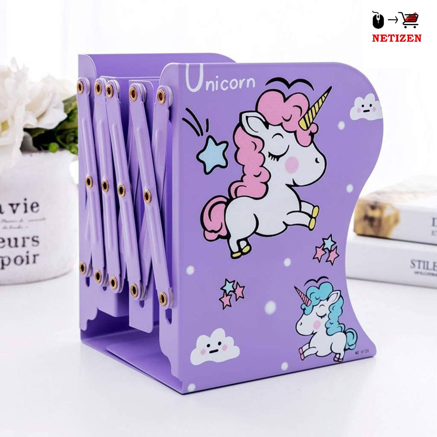 netizen 3 Compartments Metal Quality Folding Space Saver Book Stand / Shelf Metal Unicorn