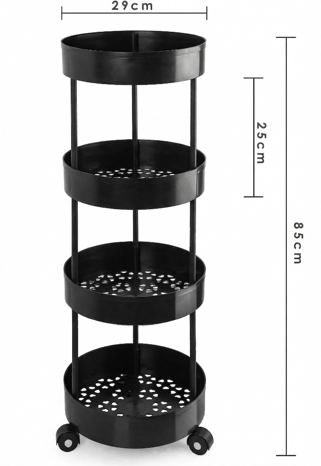 Image of TOOBIL 4 Compartments Plastic Round Shape Storage Trolly Platsic (Black) Plastic Kitchen Trolley