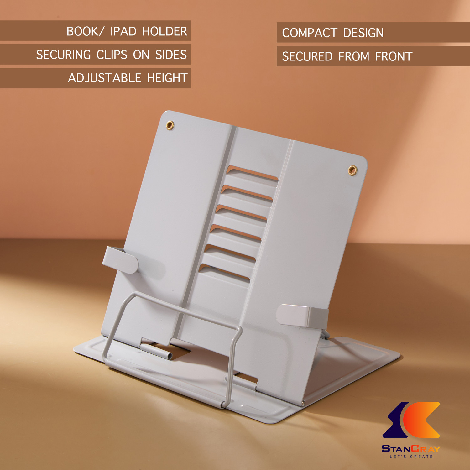 Image of STANCRAY Metal Book And IPad Holder Combines Functionality With Modern Design Sturdy Stan Metal Open Book Shelf