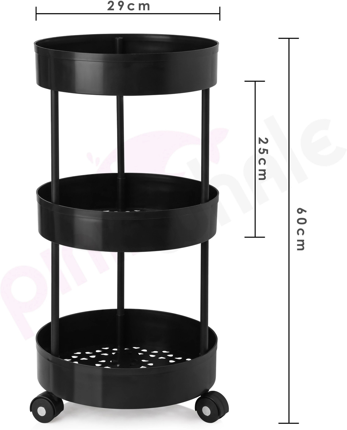 Image of Pinkwhale PNW ROUND TROLLY 3BLACK Plastic Kitchen Trolley