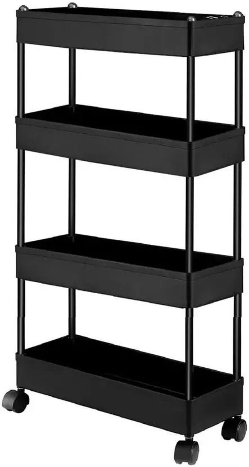 Image of KEVRIZ 4 Compartments Plastic Slim Rack Shelf with Wheels-Plastic Trays with Stainless Steel Storage Trolly