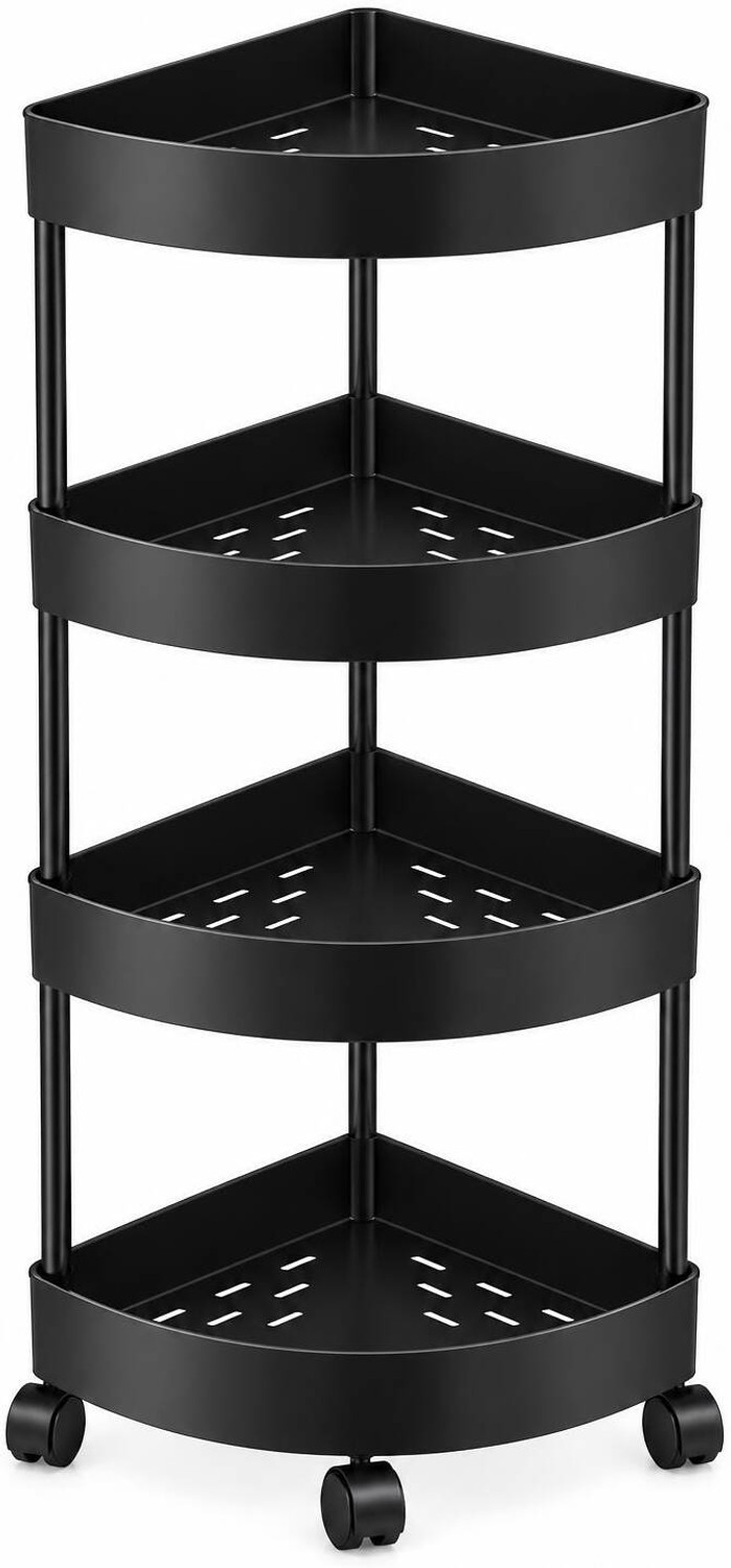Image of Cantus 4 Compartments Plastic Storage Organizer Corner Trolly for Home, Kitchen, Bathroom, Bedroom and Office (Black)
