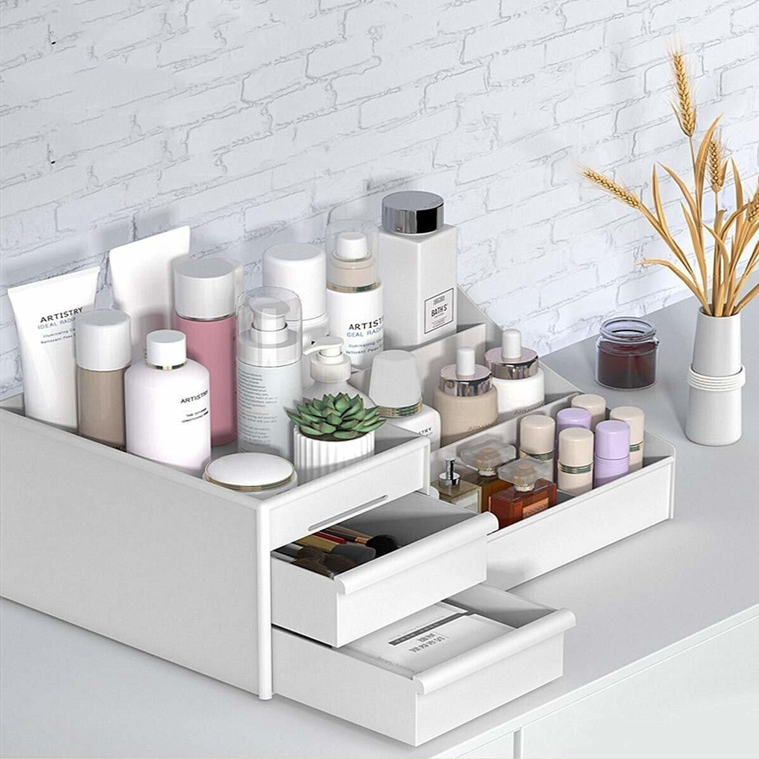 Image of AK10ZONE 7 Compartments Plastic Countertop Storage for Dressing Table & Stationery items