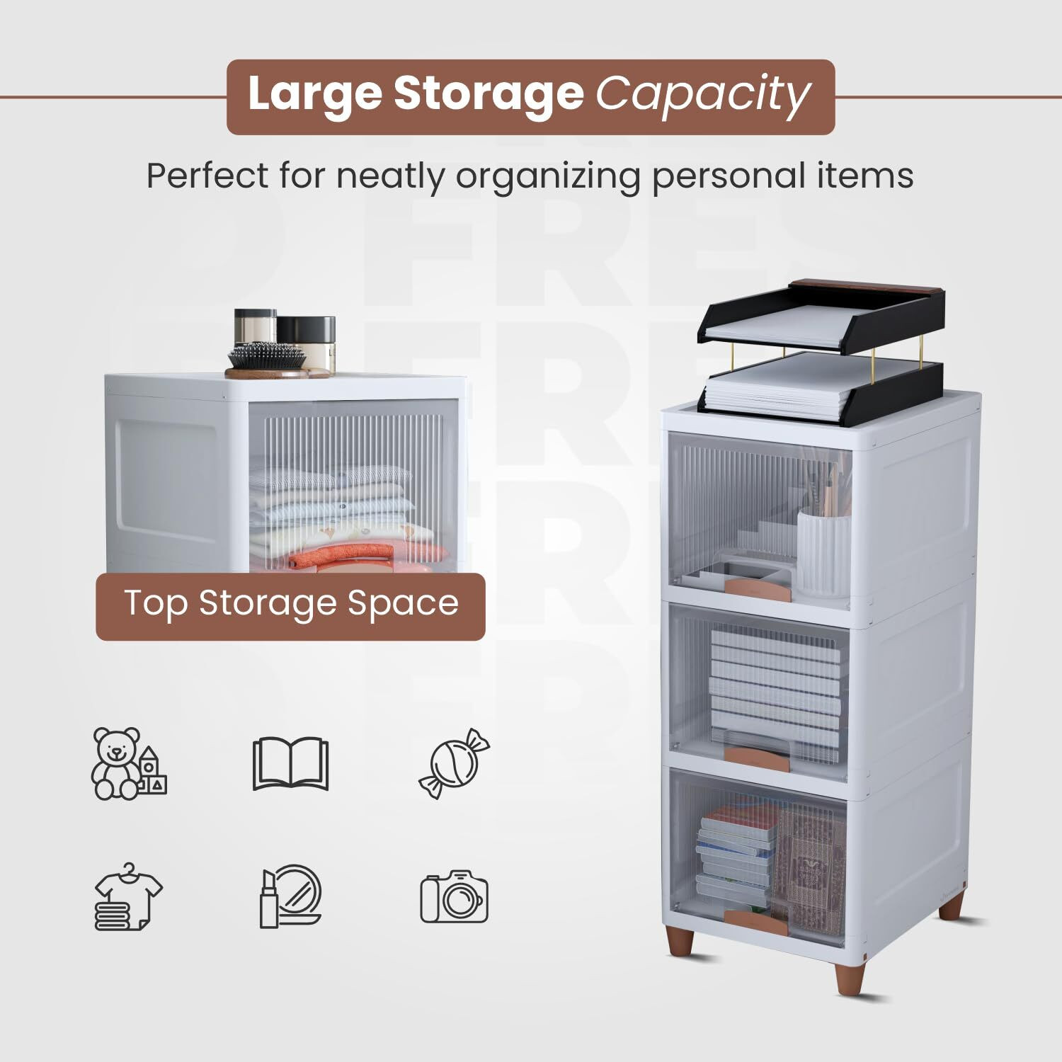Image of Velfree Plastic Wardrobe Organizer /Foldable Cupboard for Storage /Stackable Storage Plastic Free Standing Cabinet