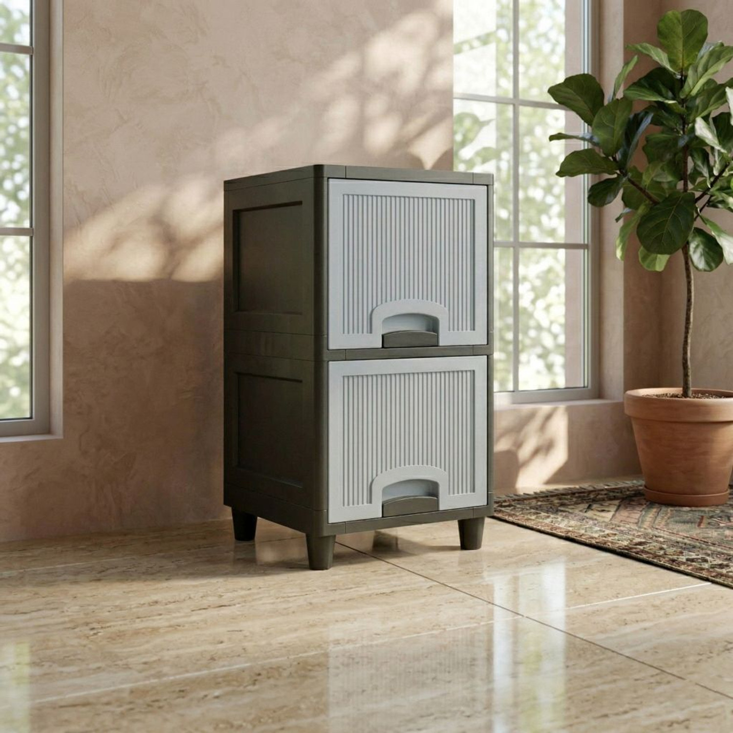 Image of MAXTID 2 Compartments Plastic White Cabinet Modular Drawer