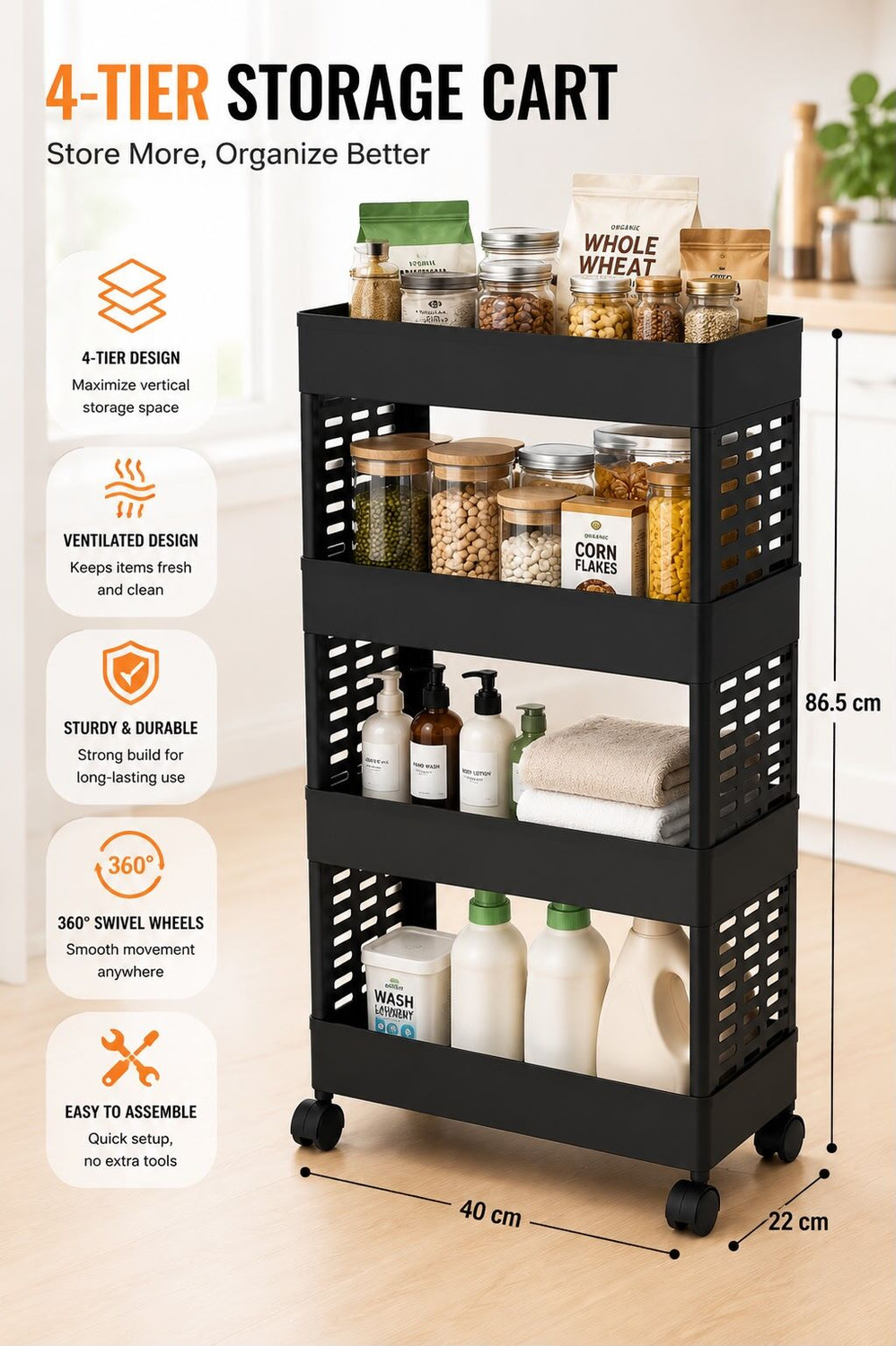 Image of Cantus 4 Compartments Plastic Trolly Rack