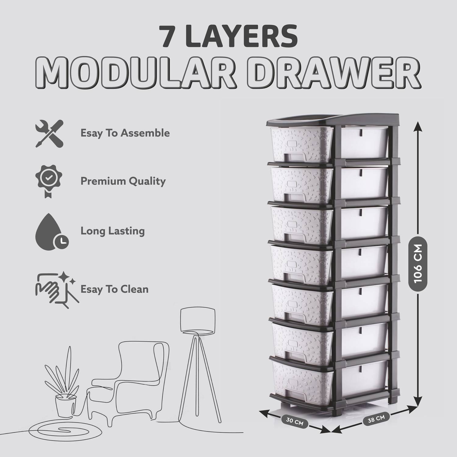 PALAK 7 Drawer Modular Storage System - Image 4