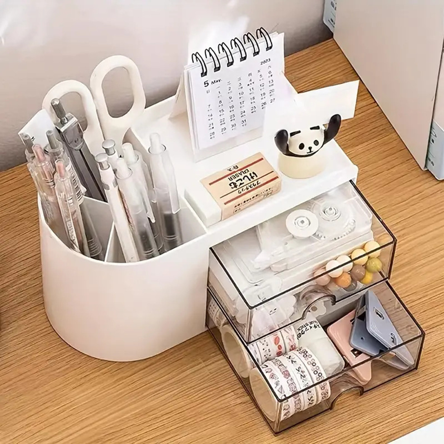 Image of IMPRONOW 3 Compartments Abs Plastic Desk Organizer with Drawer & Storage Box for Office & Study Table