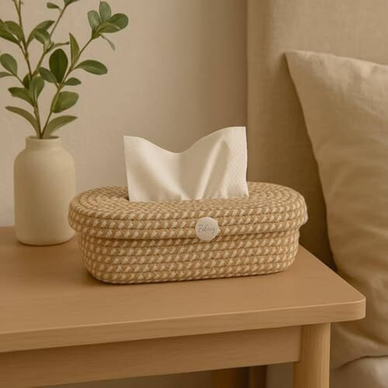 Bobbiny 1 Compartments Cotton, jute Tissue Holder for Office Living Bedroom Car Desk Dining Table Home Decor