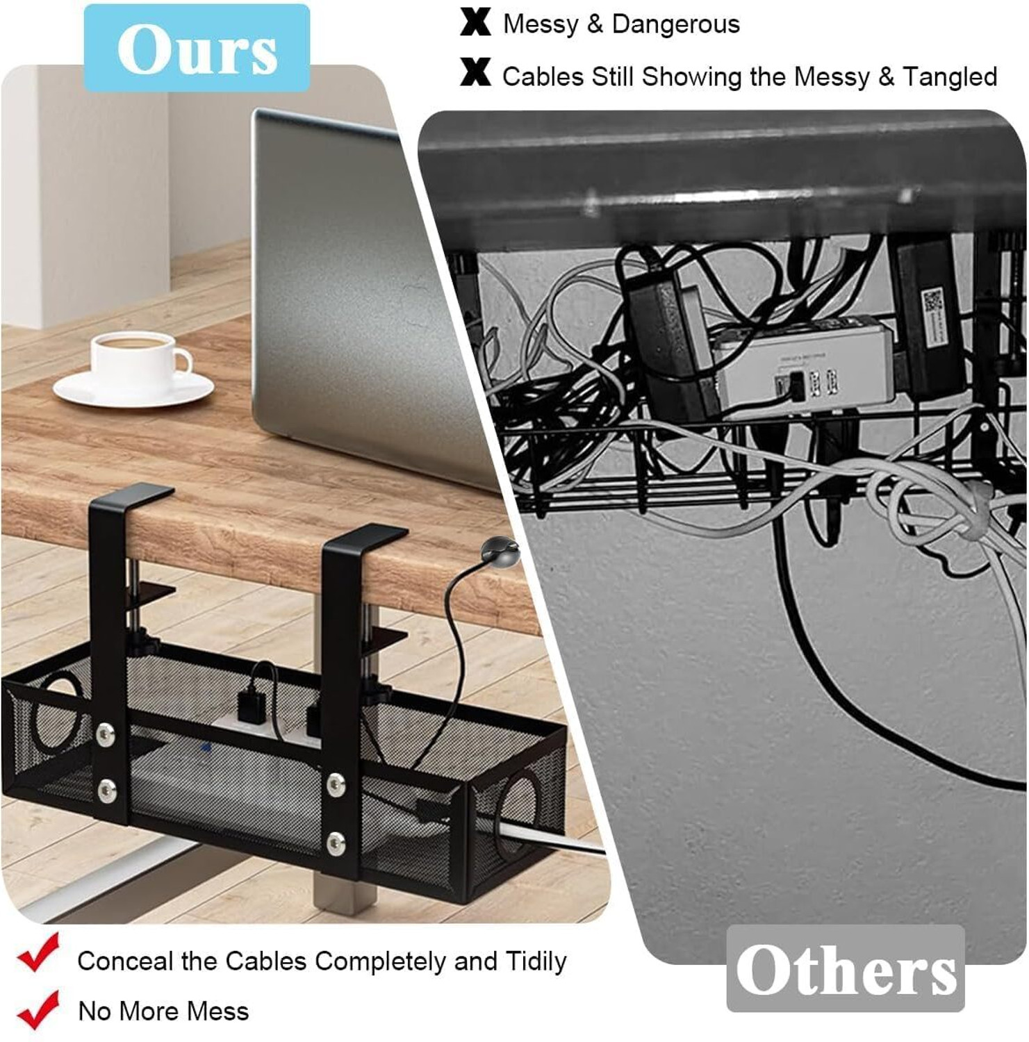 Image of Lenox 1 Compartments METAL STEEL POWDER COATED STEEL UNDER DESK CABLE MANAGEMENT TRAY