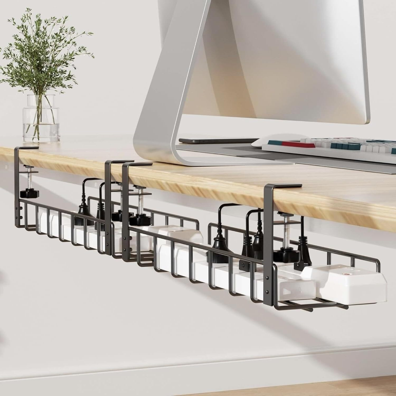 Image of RAGRO 2 Compartments Metal Pack Of Two Cable Management Under Desk for Easy Mounting Under-Table I Metal