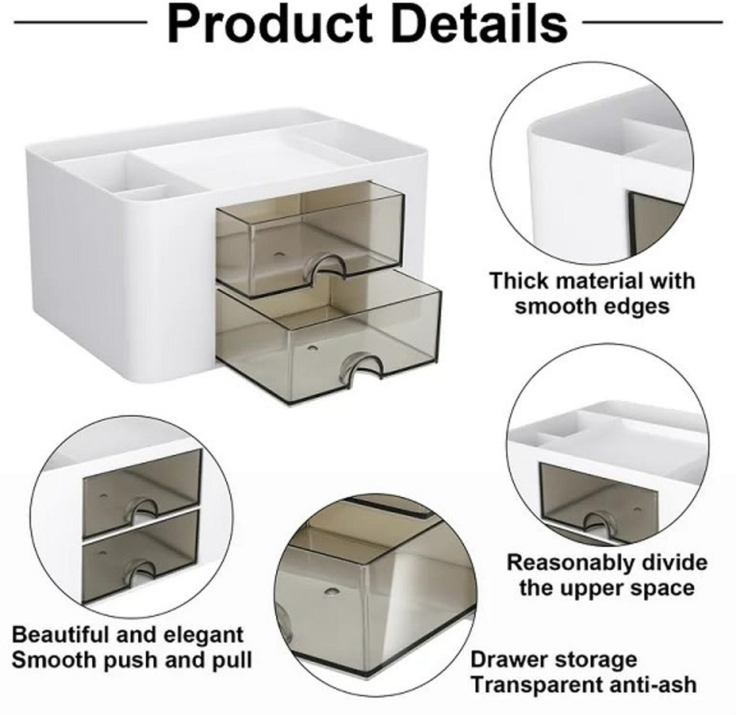 Image of SHIVALAY 5 Compartments Plastic Desk Organizer With Drawer Desktop Office Stationery Storage Box