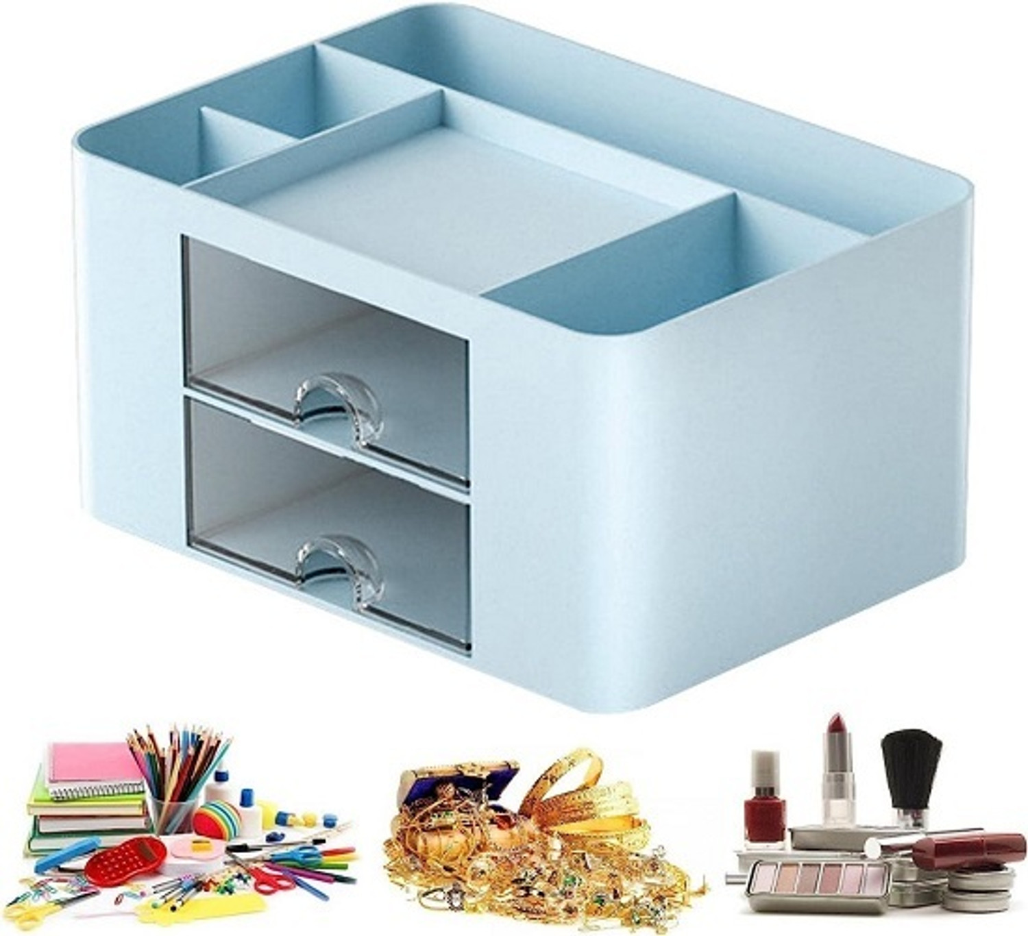 Image of Shivaly 5 Compartments Plastic Desk Organizer With Drawer Desktop Office Stationery Storage Box