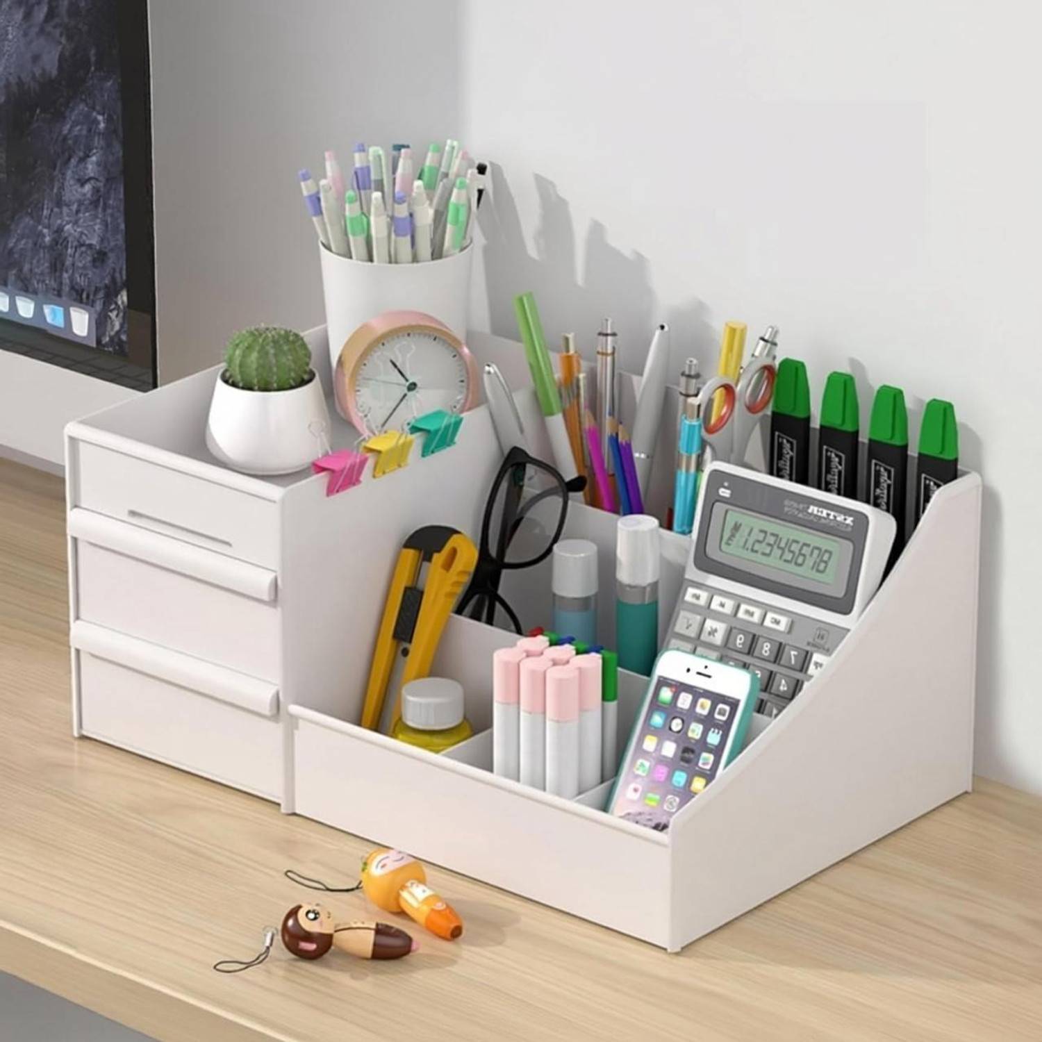Image of M Y 7 Compartments Plastic Countertop Storage for Dressing Table & Stationery items (White)