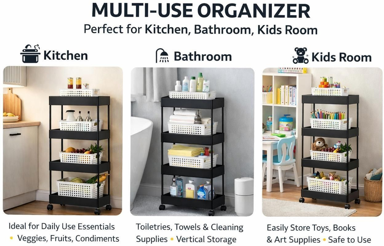 Image of Cantus 4 Compartments High Quality Plastic Portable Storage Trolly