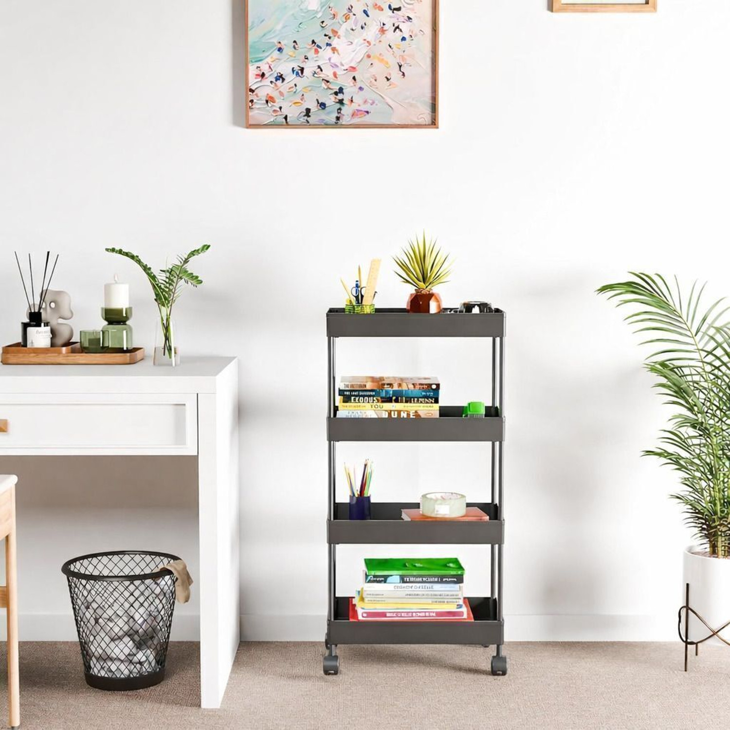 Image of SEQUENCE 4 Compartments Heavy Plastic Body Kitchen Storage Trolley