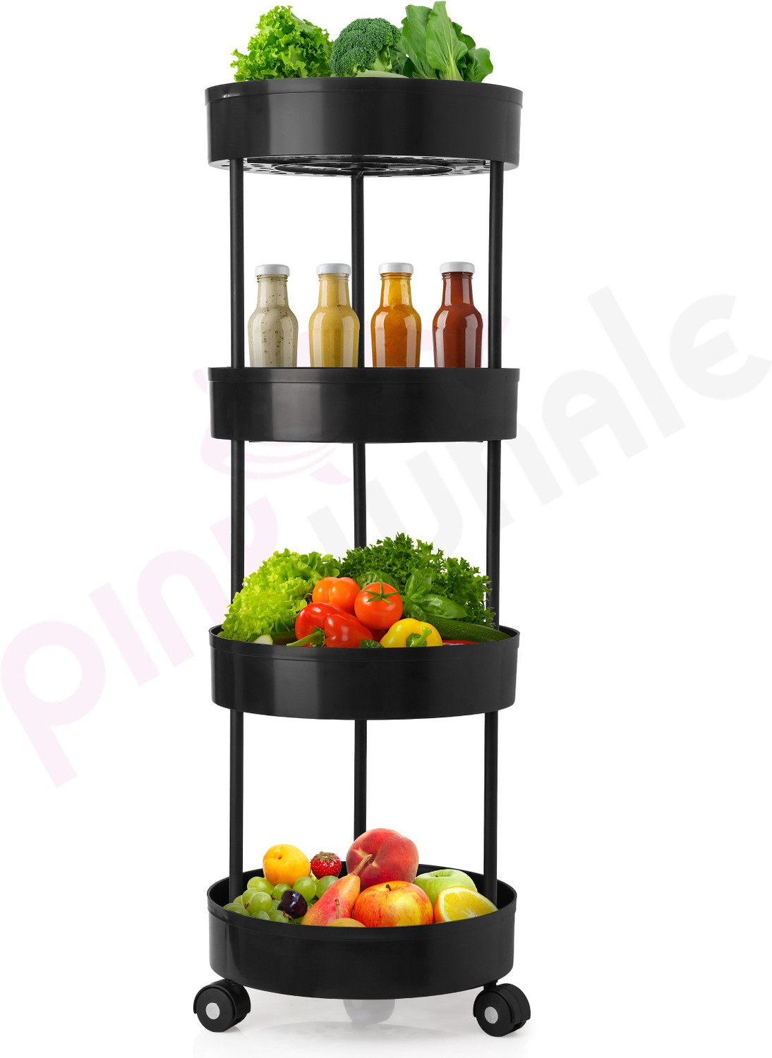 Image of Pinkwhale 4 Compartments Plastic Round Shape Storage Trolly Platsic
