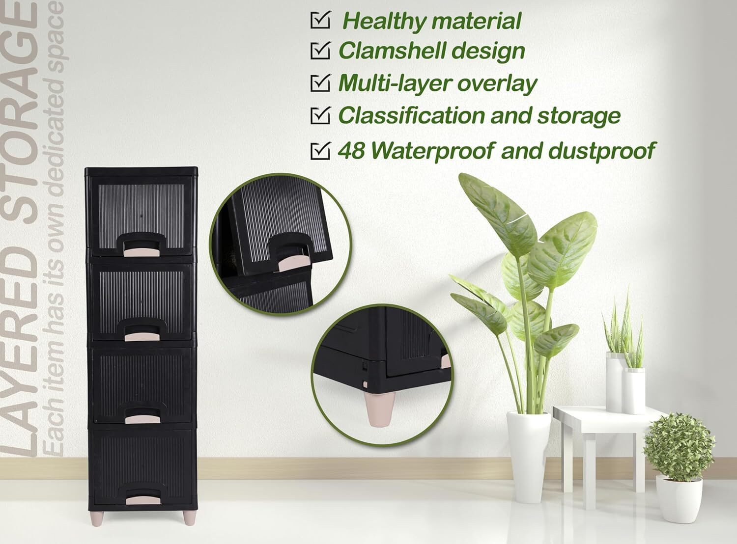 Image of AK10ZONE 4 Compartments Plastic 4 Compartments Plastic Storage Drawer Box for Living Room and Bedroom