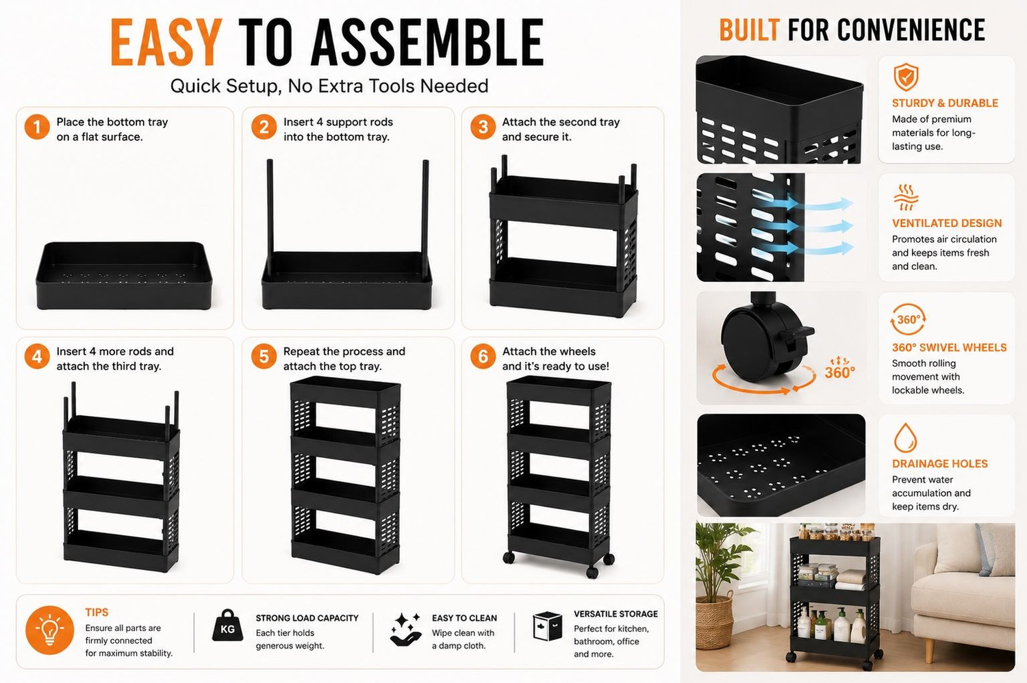 Image of Cantus 4 Compartments Plastic Trolly Rack