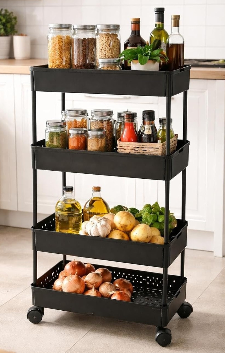 Image of SEQUENCE 4 Compartments Plastic Rolling Storage Organizer