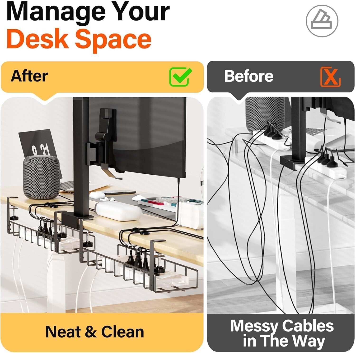 Image of RAGRO 2 Compartments Metal Pack Of Two Cable Management Under Desk for Easy Mounting Under-Table I Metal
