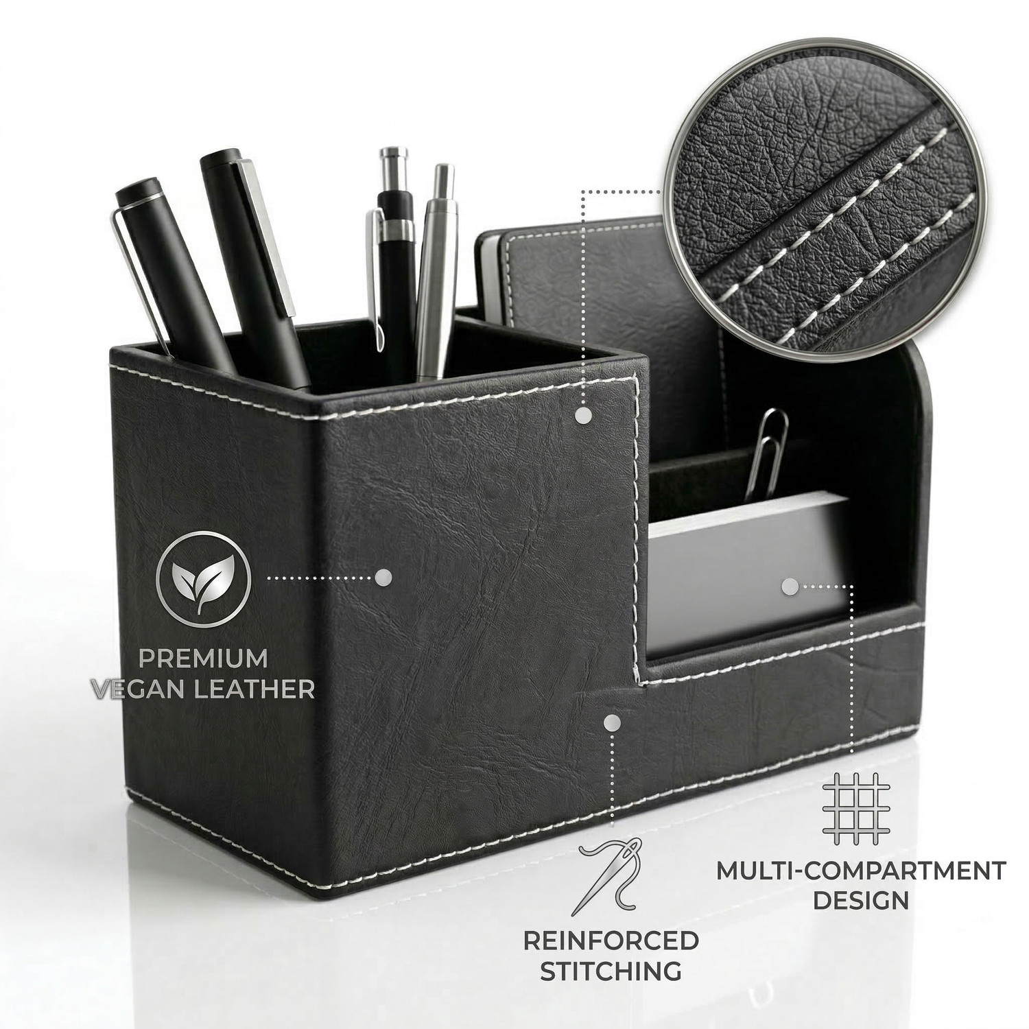 Image of HANAYA 3 Compartments VEGAN LEATHER PEN STAND
