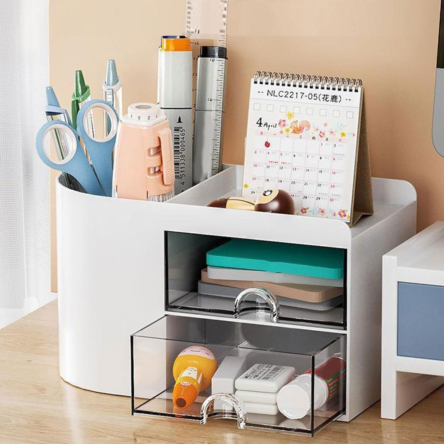 Image of IMPRONOW 3 Compartments Abs Plastic Desk Organizer with Drawer & Storage Box for Office & Study Table