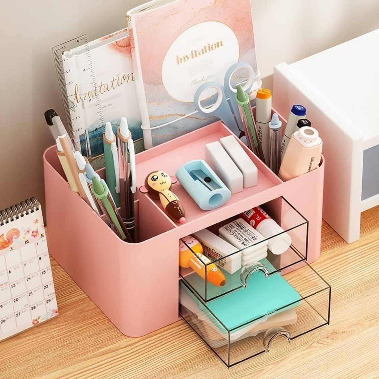 BloomKitchen 7 Compartments Plastic Countertop Storage for Dressing Table & Stationery items