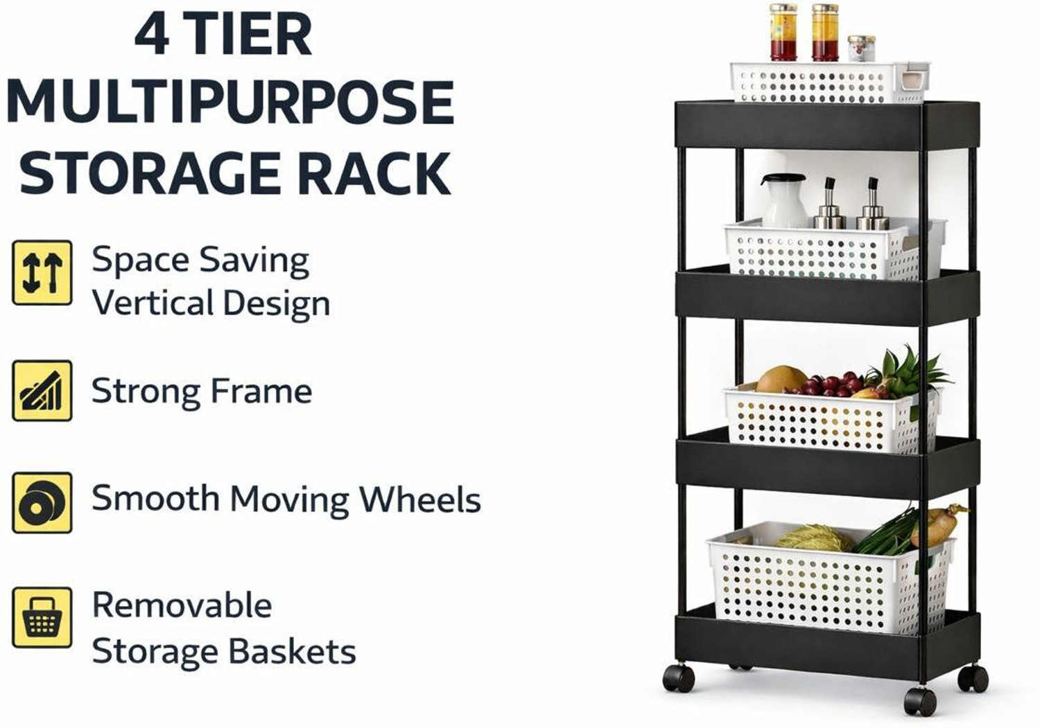 Image of Cantus 4 Compartments High Quality Plastic Portable Storage Trolly