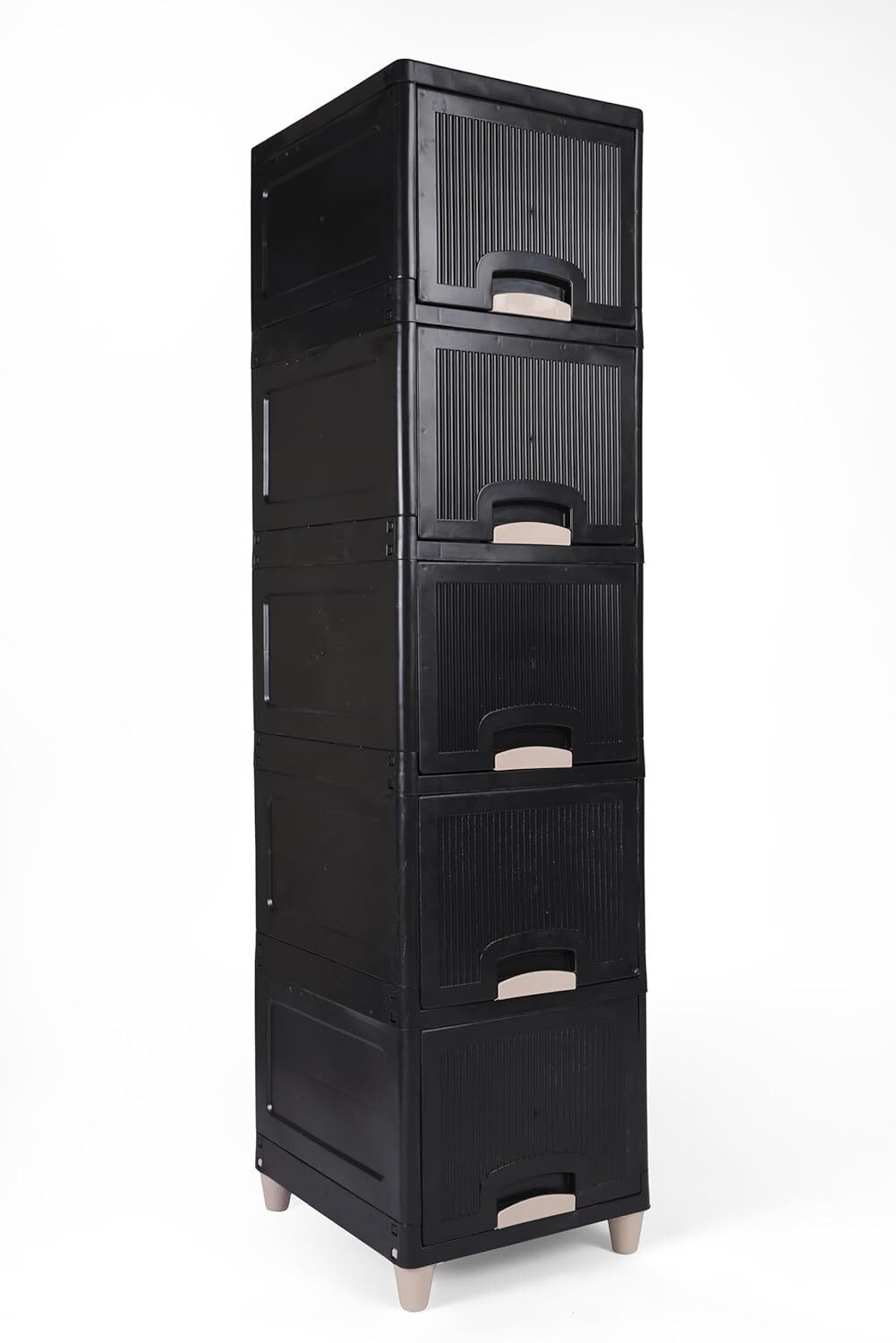 Image of GROTHEORY Narrow Balcony Storage Cabinet with Drawers for Compact Outdoor Spaces Plastic Free Standing Cabinet (Finish Color - Black, Door Type- Framed Sliding, DIY(Do-It-Yourself))
