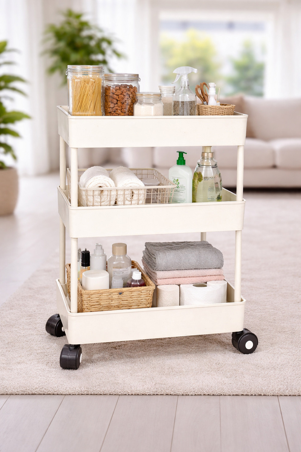 Image of MGKENTERPRISE 5 Layer Storage Rack with Wheels Plastic Kitchen Trolley