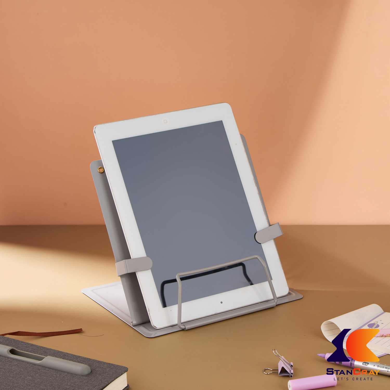 Image of STANCRAY Metal Book And IPad Holder Combines Functionality With Modern Design Sturdy Stan Metal Open Book Shelf