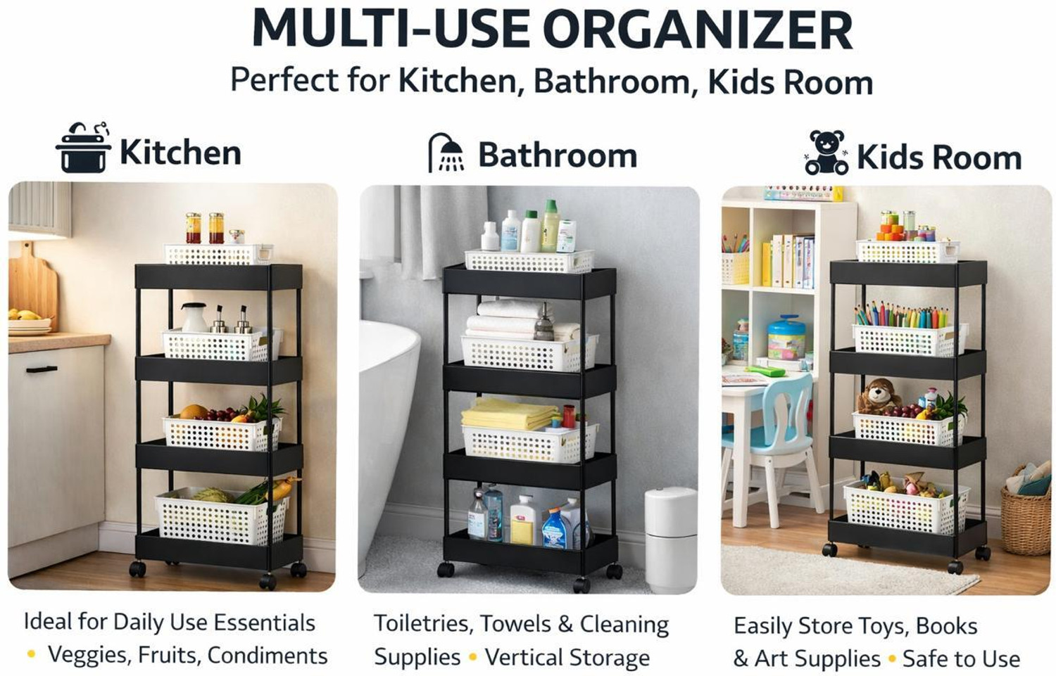 Image of Cantus 4 Compartments High Quality Plastic Portable Storage Trolly