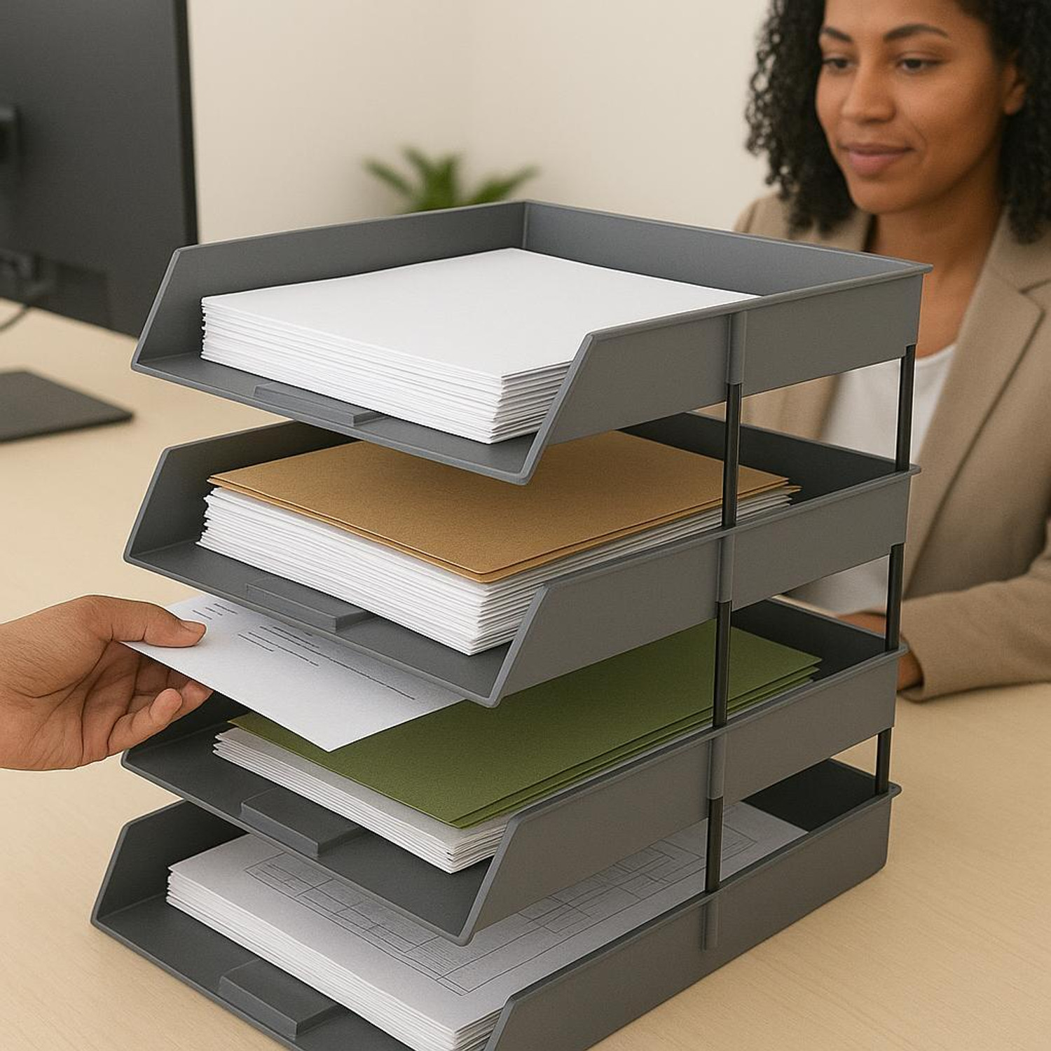 Image of Shivom 4 Compartments plastic Document File Tray Organizer / Office Desk Paper Holder / Multi-Tier Plastic File Rack for Home & Office