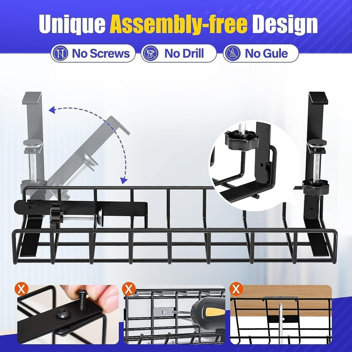 Image of RAGRO 2 Compartments Metal Pack Of Two Cable Management Under Desk for Easy Mounting Under-Table I Metal