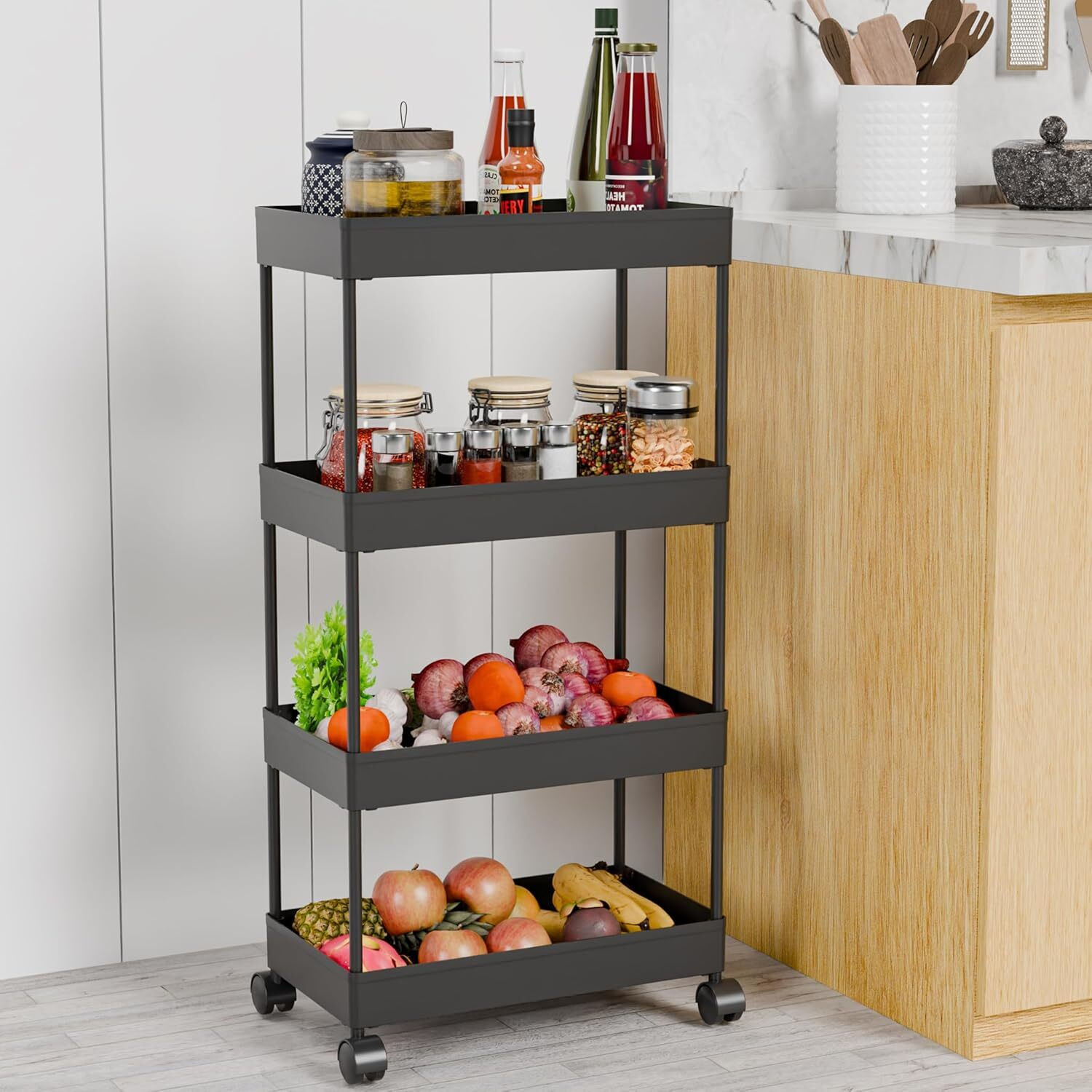 Image of FlatKitch 4 Compartments Plastic Multi-Purpose Storage Rack
